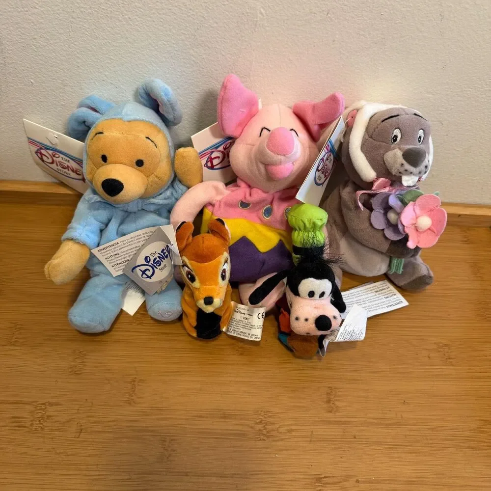 Disney Store Plush Lot of 5 Easter Pooh Piglet Gopher Bambi Goofy w/ Tags